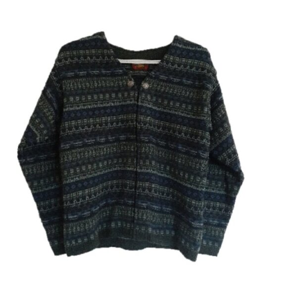 Alps Vintage Women's Size Small Green Blue Stripe Knit Zip Up Cardigan - Picture 2 of 13